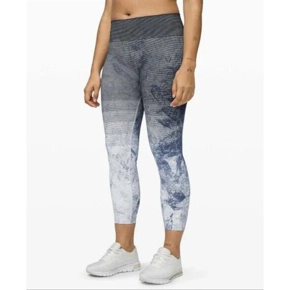 Lululemon Women's Ebb To Train Black Luna White Wash Dye Ombré Tights - Size 2
